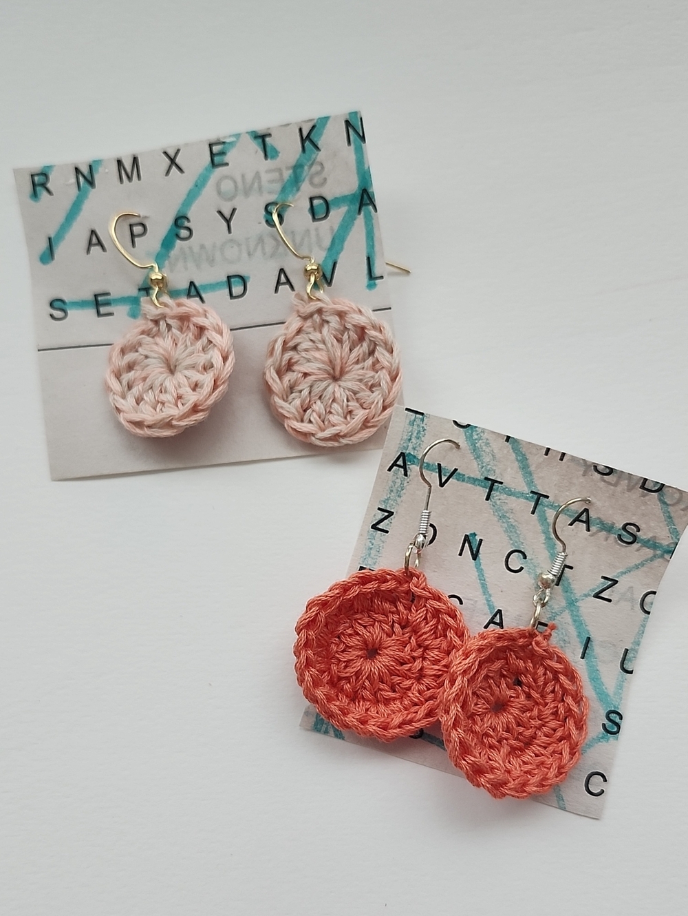 Handmade Crochet Round Drop Earrings - Pink and Coral